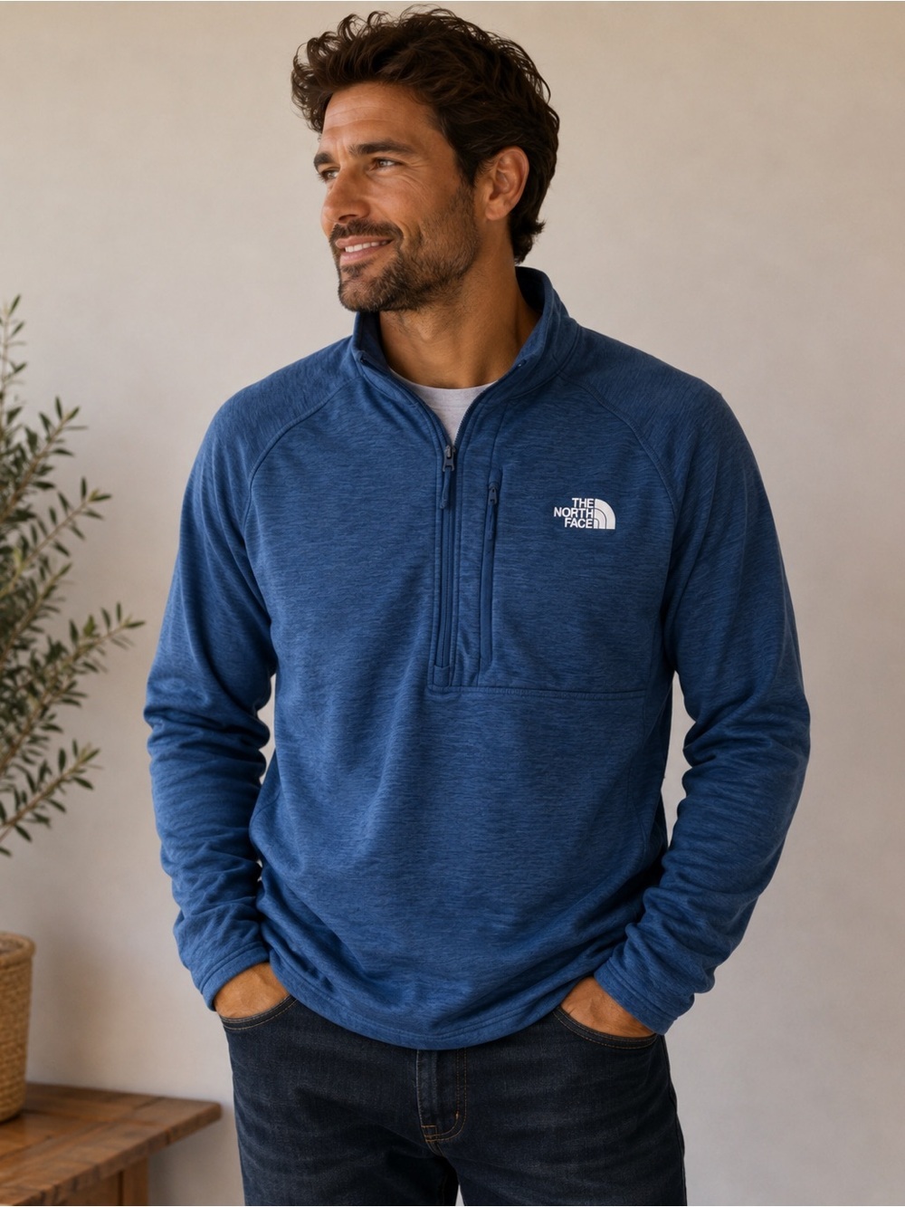 The North Face sz XL Blue Half-Zip Pullover great pre owned condition